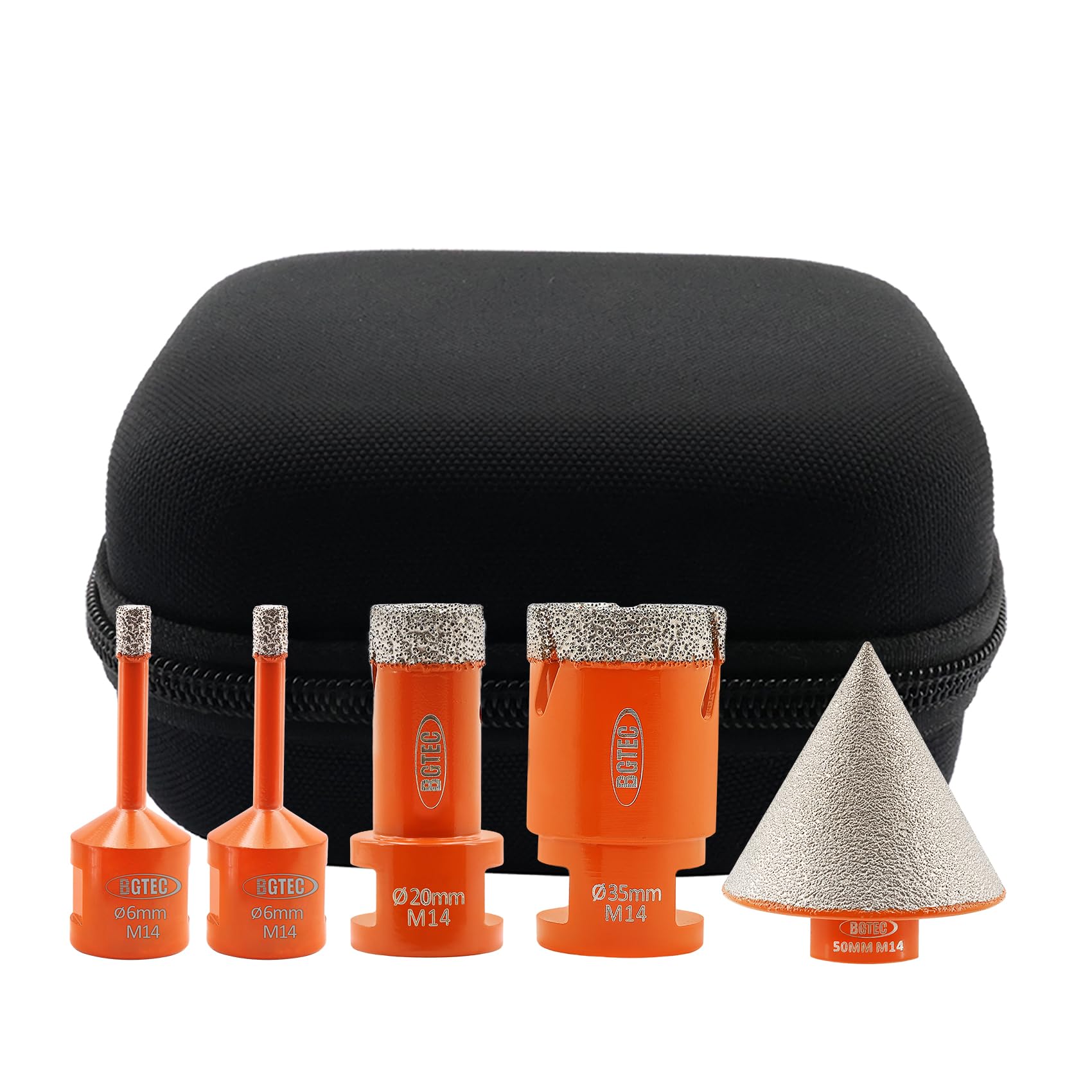 BGTEC Set di Punte Diamantate per Piastrelle – 5 pezzi (6/6/20/35mm + Broca de Chaflán 50mm) per foratura di Porcellana, Ceramica, Piastrelle, Granito, Marmo e Pietra
