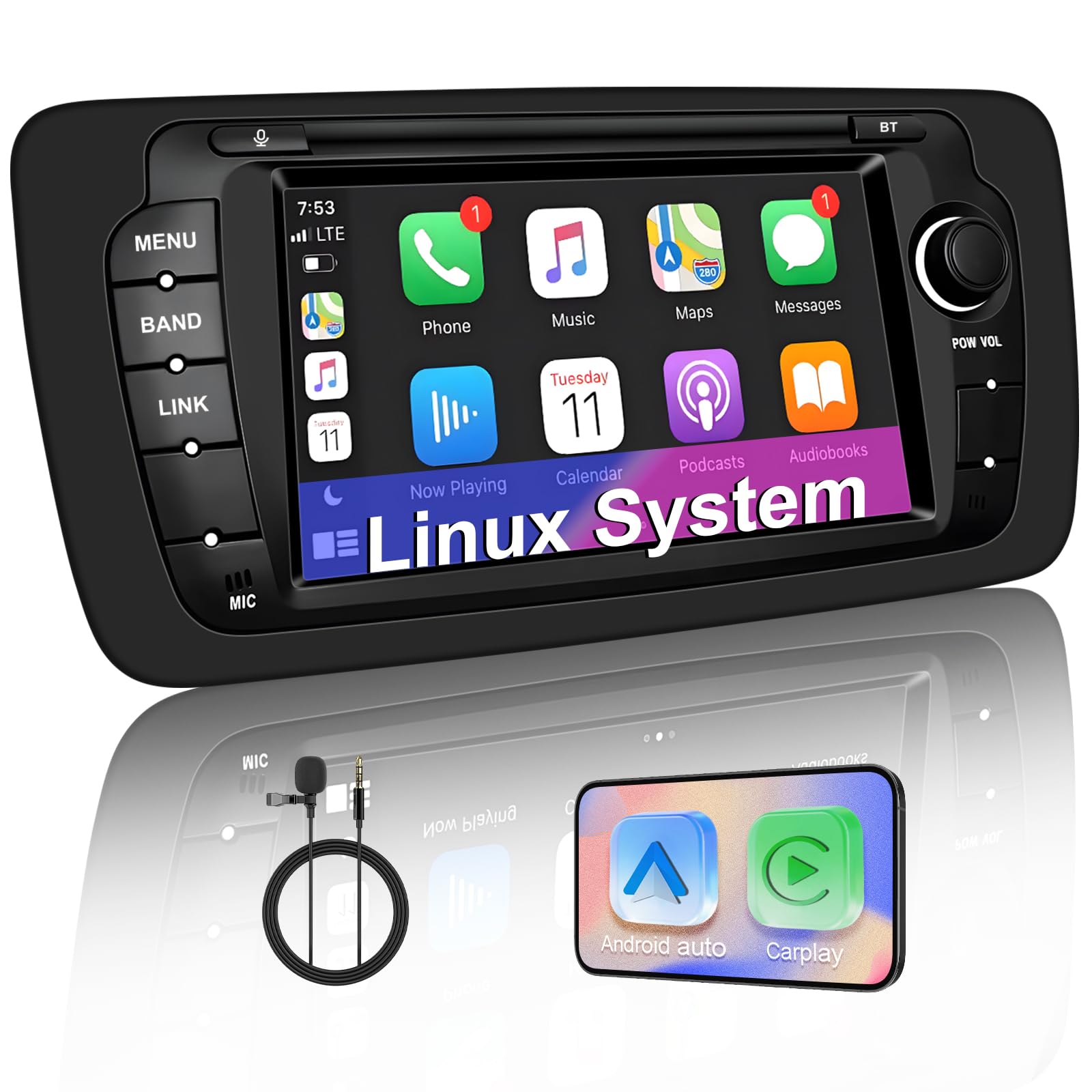 Autoradio Linux pour Seat Ibiza 6j (2009-2014)– démarrage en 3 Secondes | Écran IPS 7 pouces, CarPlay sans fil & Android Auto, AM/FM/RDS DSP USB Bluetooth micro commandes au volant – prêt à brancher