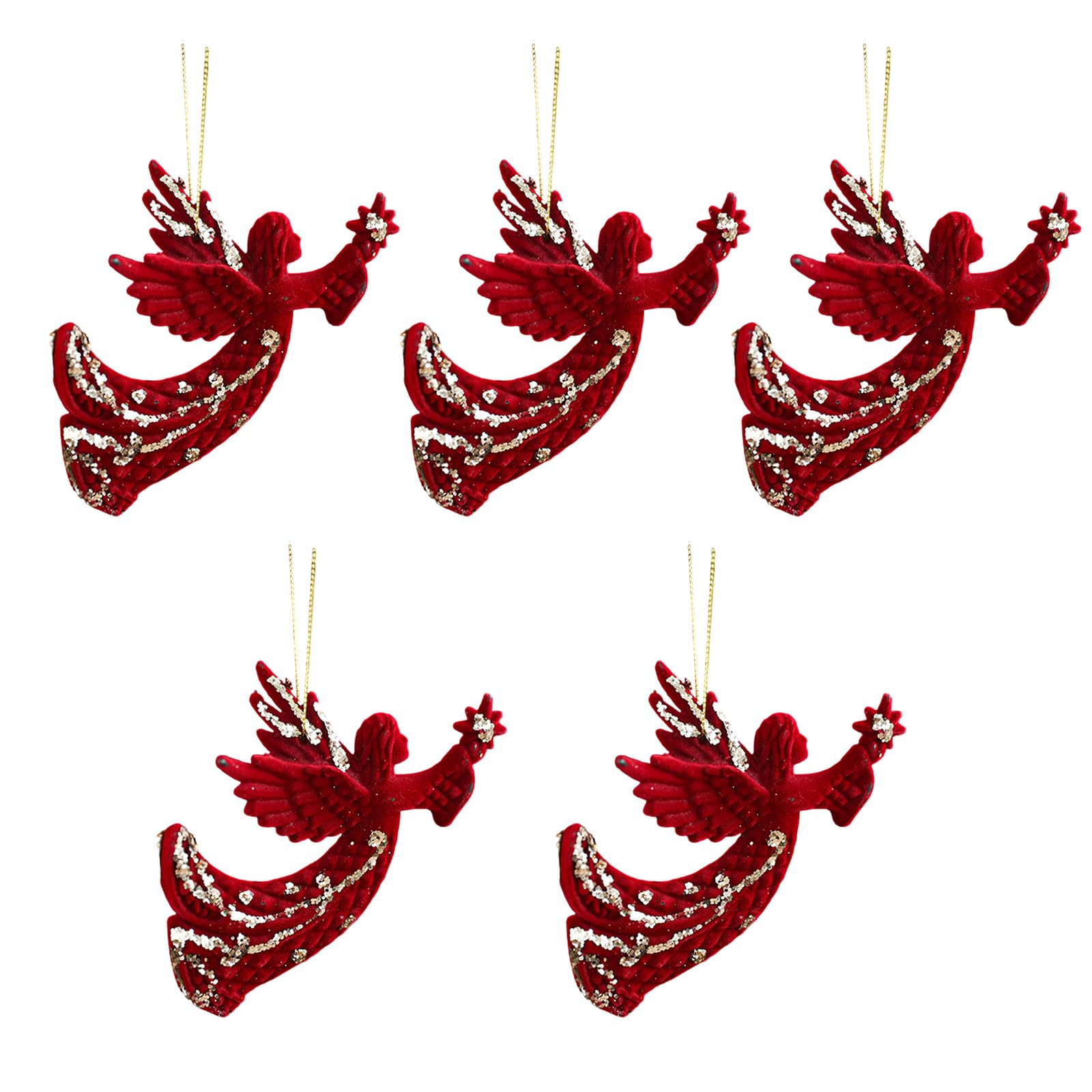Buxuaaaa Christmas Festive Flocking Ornaments for Tree Decoration Santa Snowflake Holiday Season Tree Ornaments Star Pendants Bulk