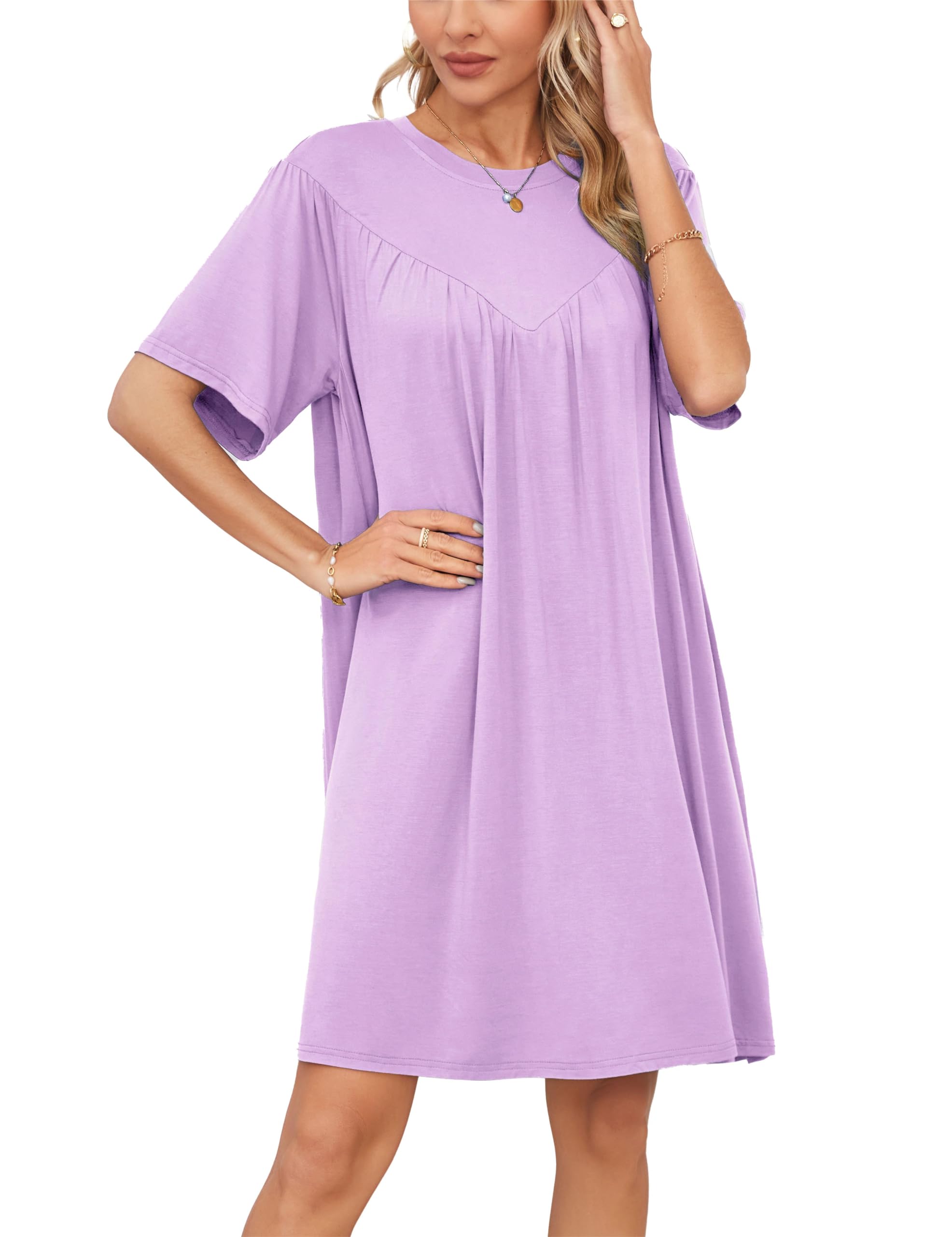 VOGMATE Nachthemd Damen Kurzarm Loses T-Shirt Oversize Schlafkleid Negligee Nachtkleid Große Größen Sleepshirt S-XXL