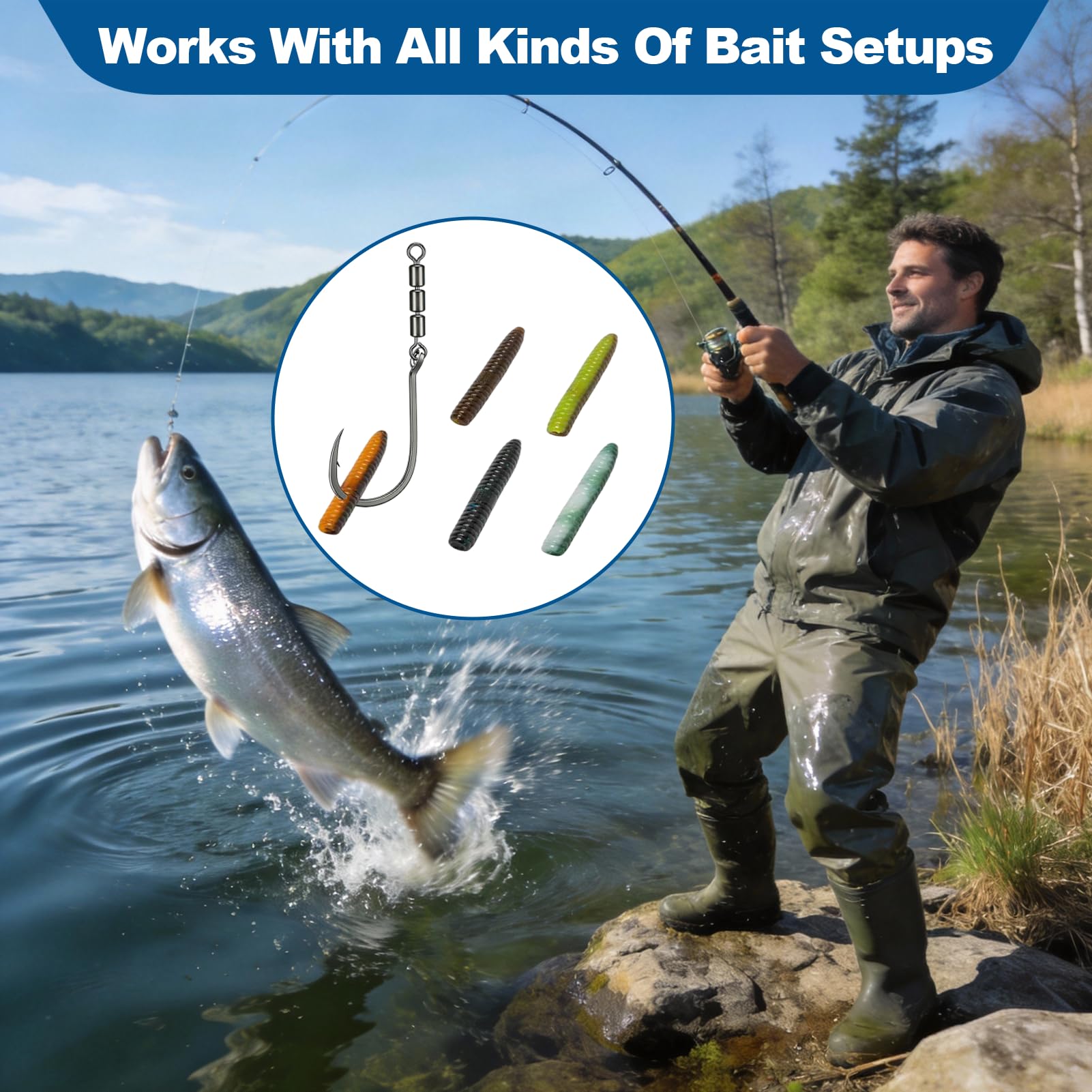 Anzuelos de Pesca Giratorios 12 Piezas 2# 4# 6# Acero Alto Carbono 360° para Trucha