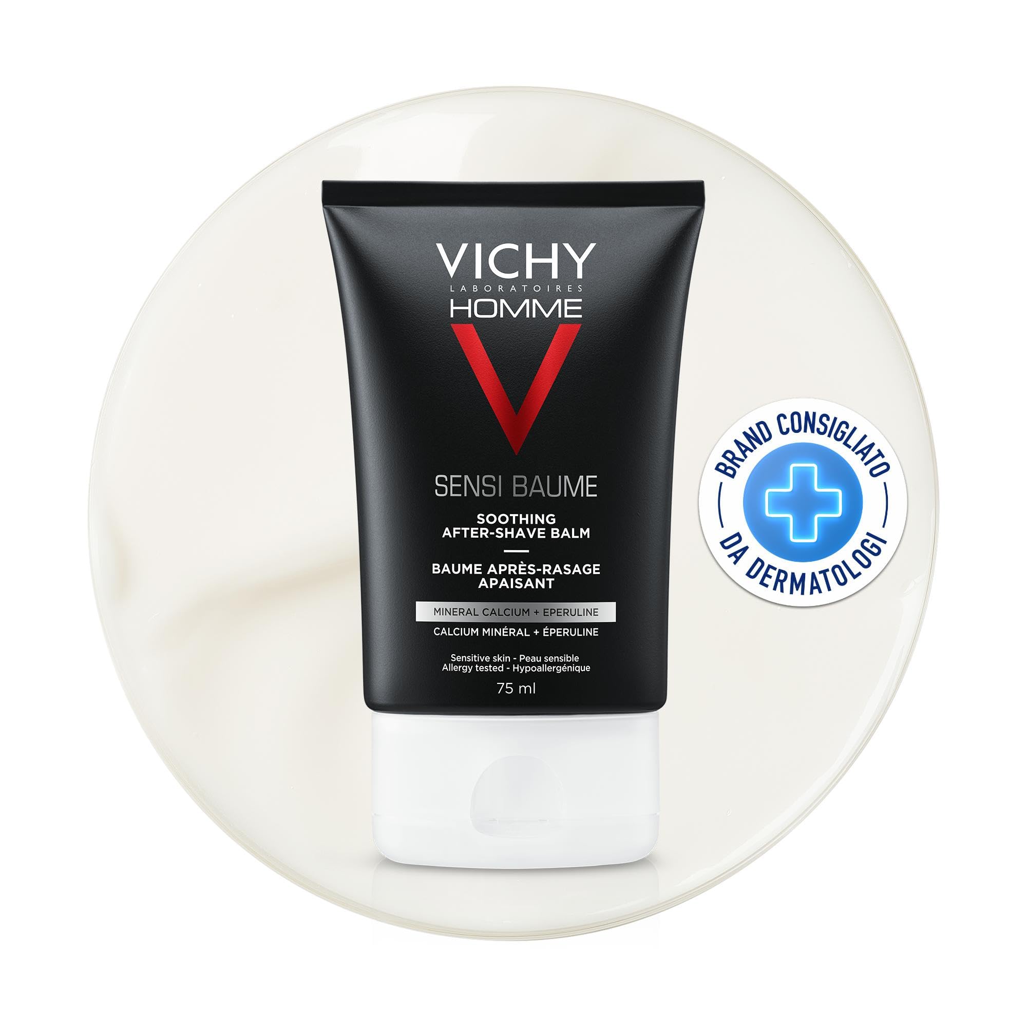 Vichy Homme Sensi Baume Mineral, Balsamo Dopobarba, Per Pelli Sensibili, Pelle Idratata e Lenita, Con Calcio, Acqua Termale di Vichy e Glicerina, Post Rasatura, 75 ml