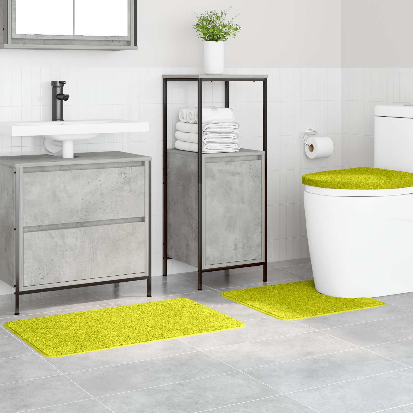 Lot de 3 tapis de bain vert, tapis de bain antidérapant, tapis de WC avec découpe et housse pour abattant de WC, ensemble de tapis de salle de bain
