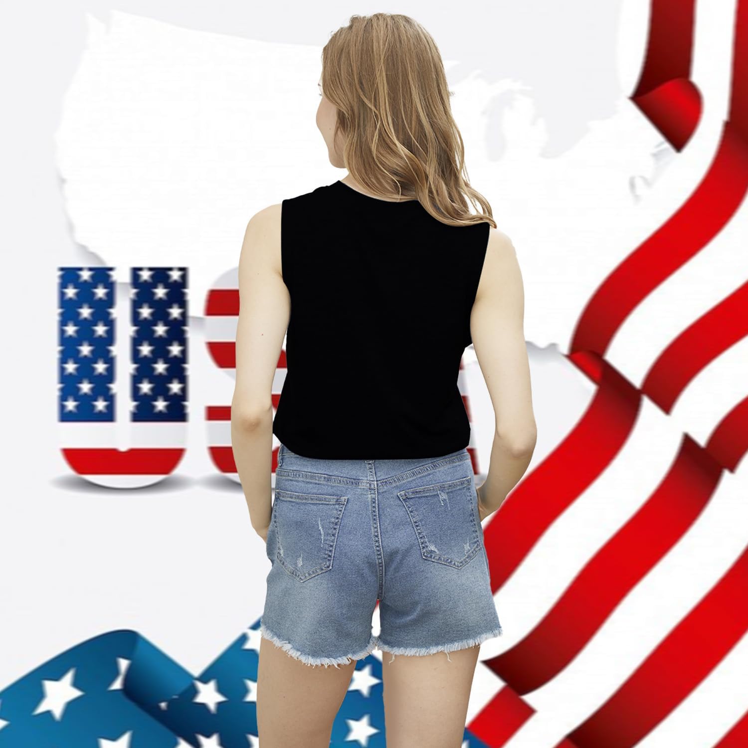 USA Tank Top Women 4th of July Shirts American Flag Stars Stripes Tshirt Patriotic Tank - Image 2