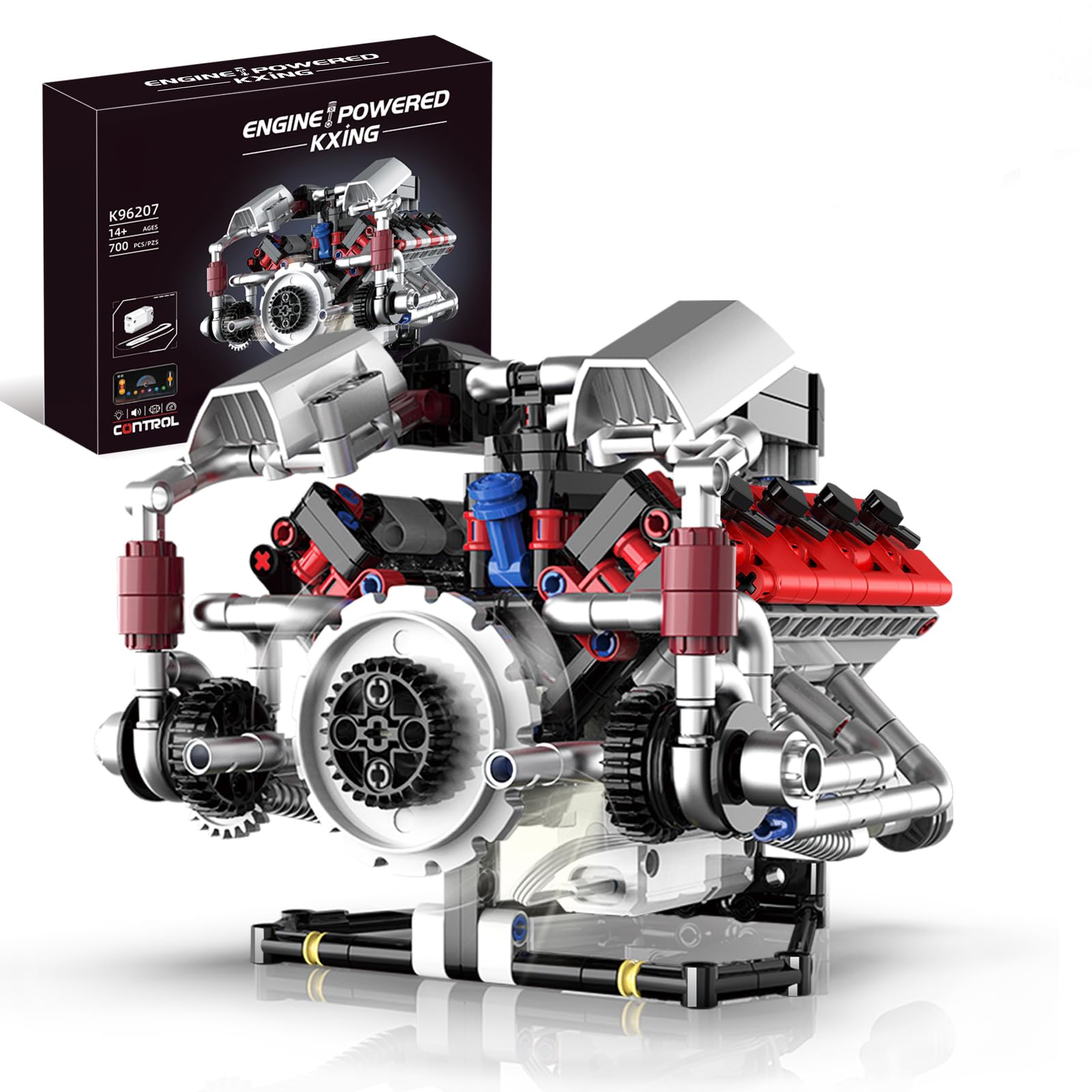 BRICXOR V8 Engine Building Blocks Sets - Build Your Own STEM V8 Model Engine, Mini V8 Engine Kit for Adults, Creative Birthday Gift Toy for Teens (700