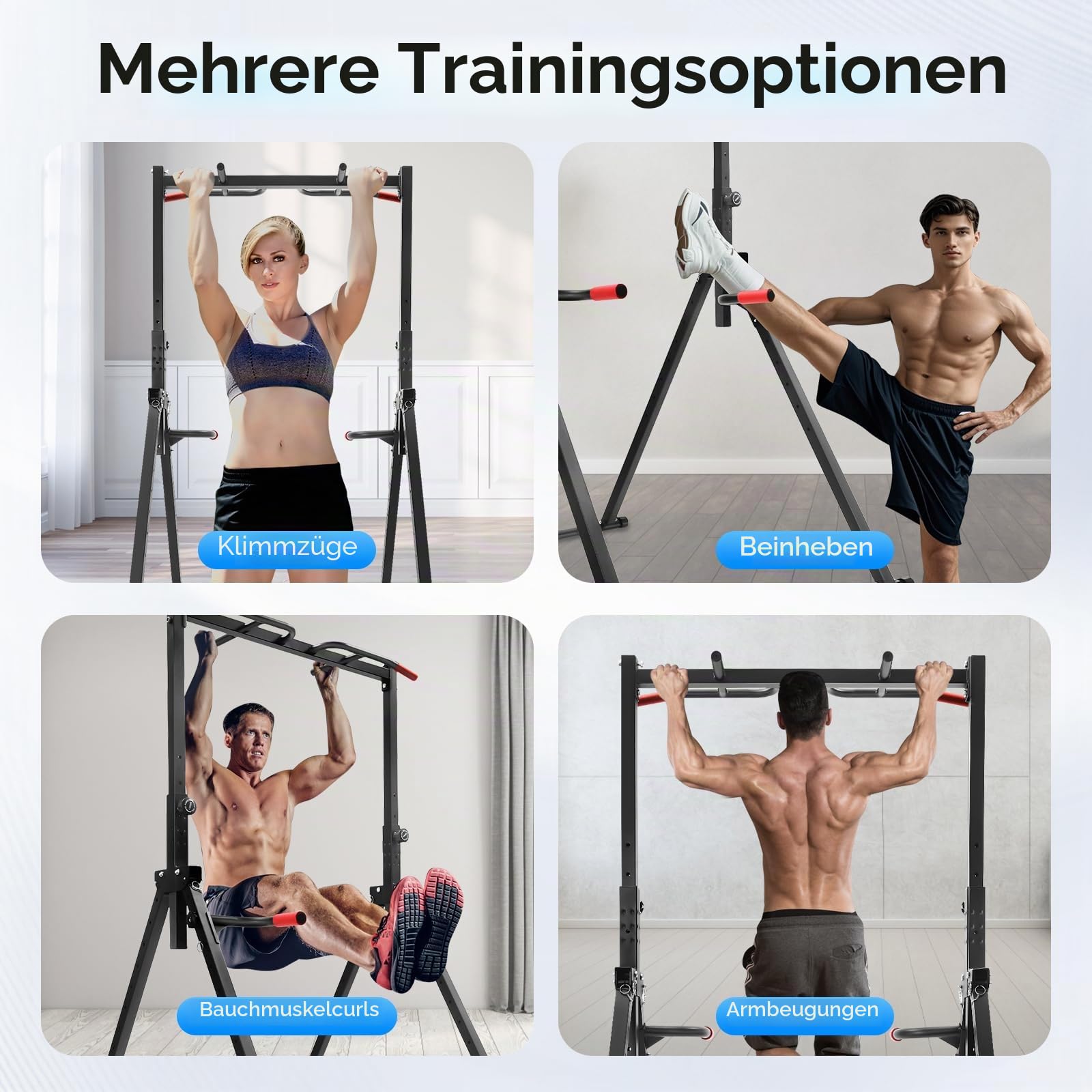 Power Tower Dip Station Faltbar & Höhenverstellbar - Freistehende Klimmzugstange bis 200kg - Multifunktionales Home Gym Krafttraining für Zuhause, Fitnessstudio & Sportzentren