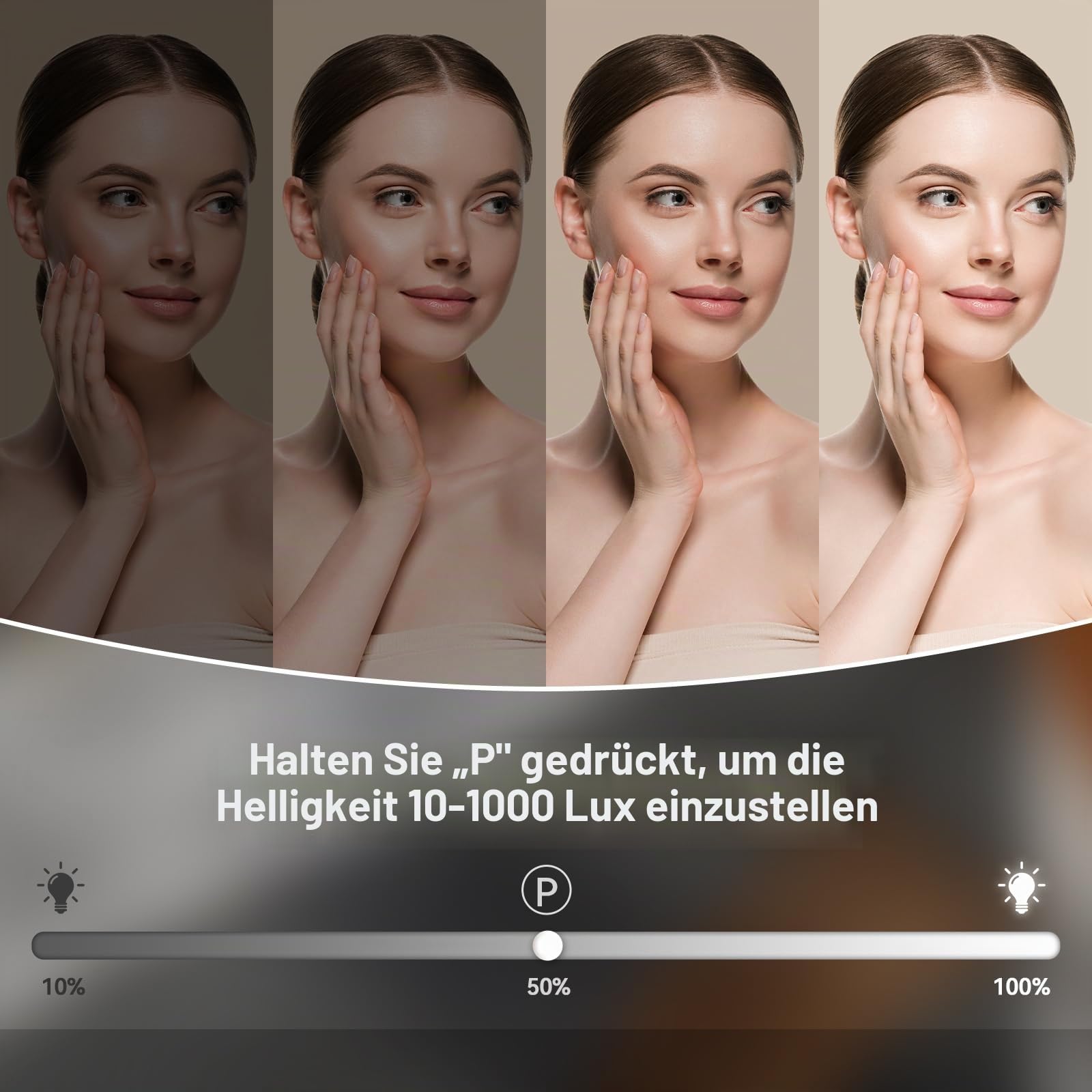 YU YUSING Hollywood Schminkspiegel mit Beleuchtung, 60 X 58cm Spiegel Dimmbar mit 3 Farbtemperaturen, Groß Kosmetikspiegel Vanity Spiegel Tischspiegel mit Touchscreen USB Für Makeup 10X Vergrößerung