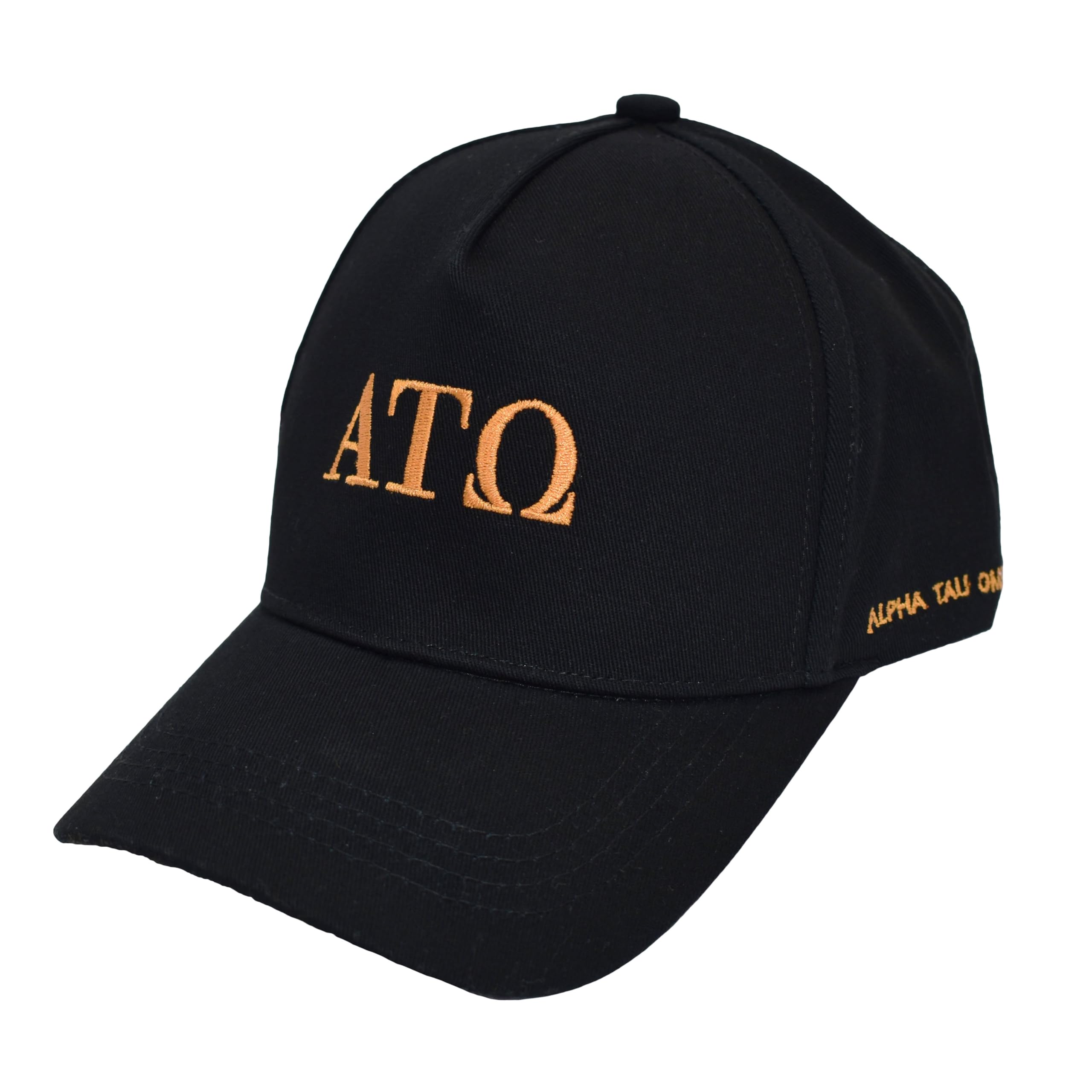 Alpha Tau Omega Fraternity Baseball Cap - Brushed Cotton 5-Panel Black Hat, Adjustable Size, Embroidered Greek Letters and Fraternity Name in Script, Alpha Tau Omega Gifts for Men