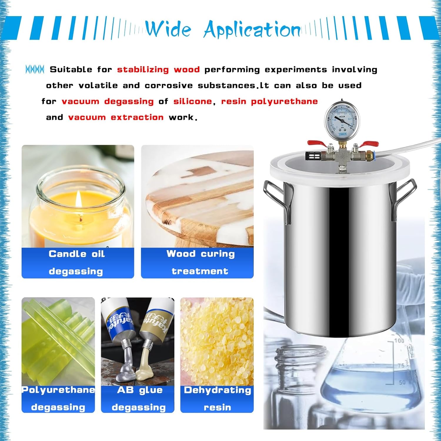 Vacuum Degassing Chamber with Acrylic Lid & Hose Extra Large Vacuum Chamber Without Pump with Acrylic Transparent Lid 1.5m Long Hose for Wood Stabilizing/Plaster/Epoxy(72L/19Gal(DxH 17.7x17.7in))