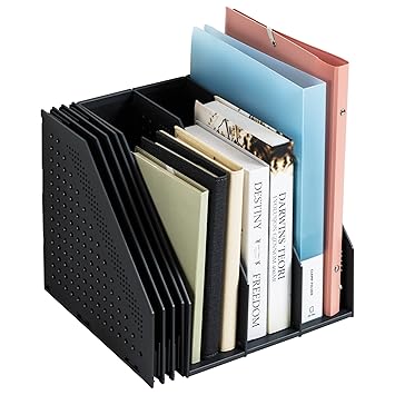 deli 3 Vertical Compartments Collapsible Magazine File Holder/Desk Organizer for Office Organization and Storage (Dark Grey) - image, photos