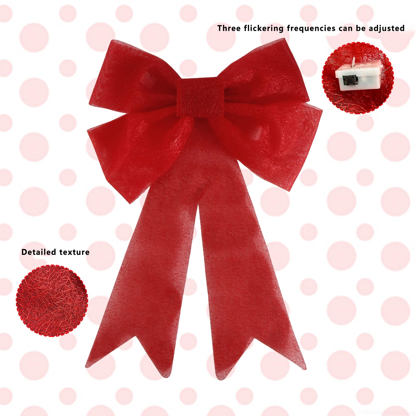Puntale per albero di Natale con fiocco rosso illuminato a LED, da appendere, decorazione per la casa, per vacanze e feste invernali (rosso 1, 59 x 41 cm)