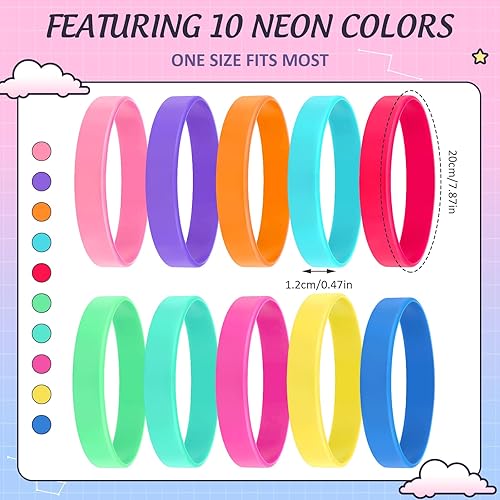 Miniatura 3 de Shappy 50 pulseras de goma a granel, pulseras de goma en blanco neón a granel para adultos, muñequera de silicona de color liso para concientización