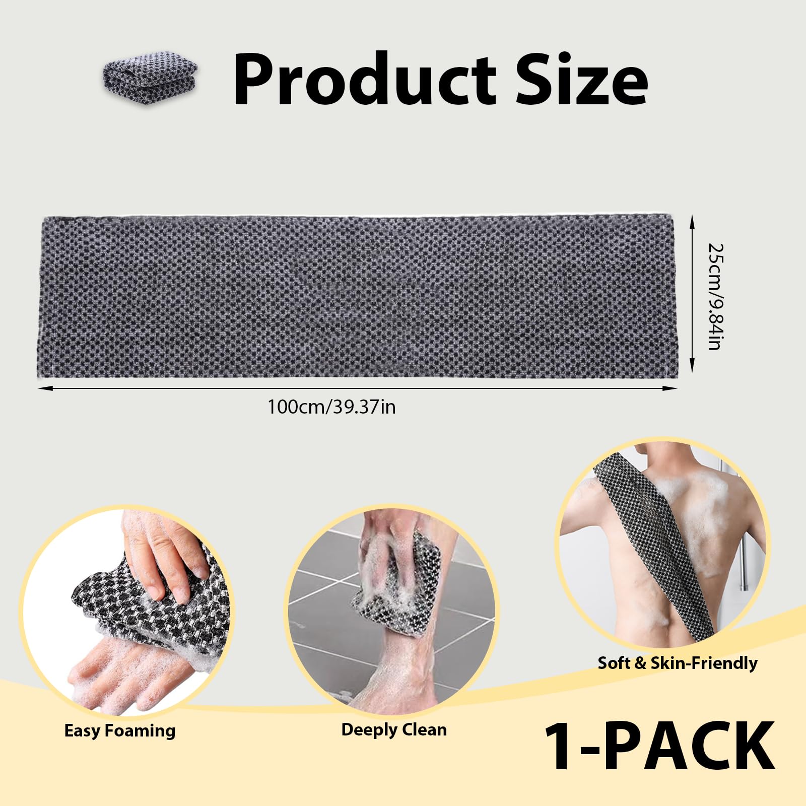 Serviette de Douche exfoliante nettoyante en Profondeur. Serviette exfoliante Double Face, Extra Longue et réutilisable