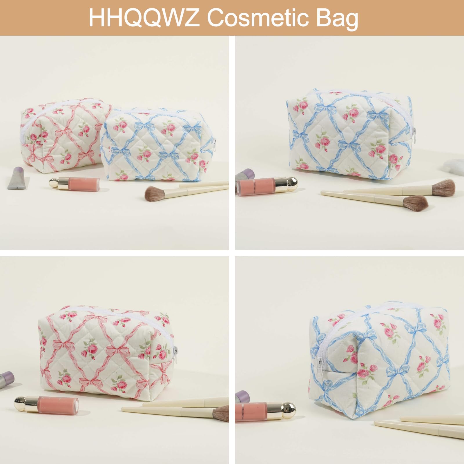 Borsa per trucchi da viaggio per donne e ragazze, custodia per trucco con cerniera, organizer per articoli da toeletta con fiori floreali, borsa portatile, borsa in tessuto da viaggio per
