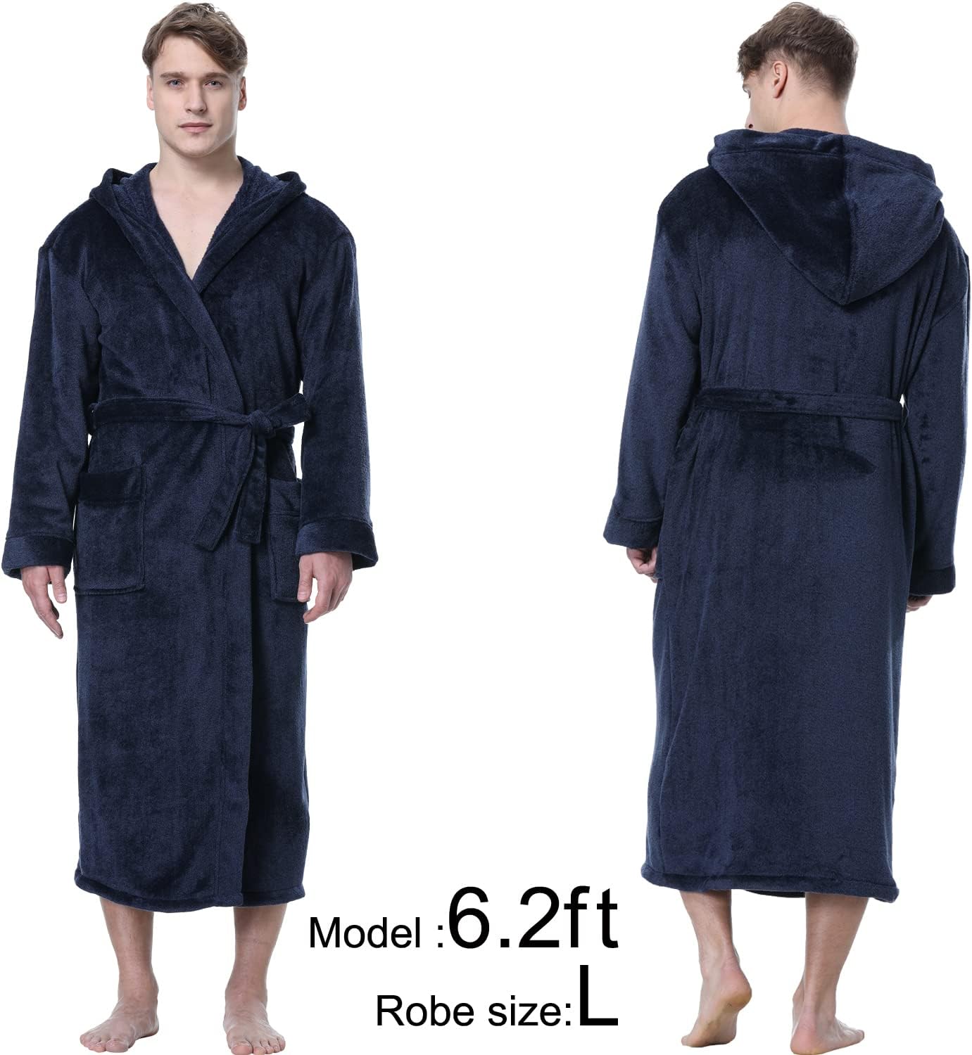 KEMUSI Hooded Herringbone Men's Soft Spa Full Lenght Bathrobe,Comfy Full Length Warm Nightdress - Image 3