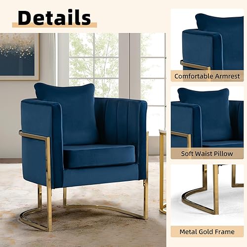 Miniatura 5 de Silla decorativa moderna de terciopelo, sillón tapizado de mediados de siglo con almohada para sala de estar, cómoda silla de tocador individual con