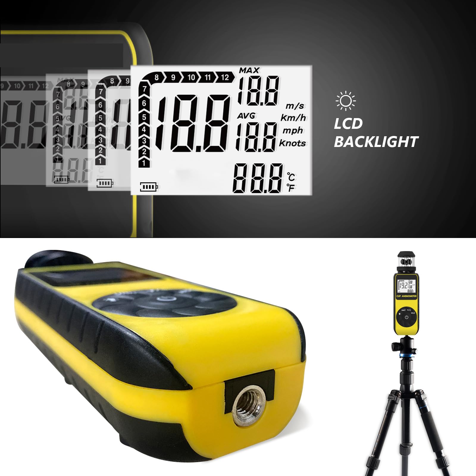 Anmometro Digitale con Schermo LCD,INFURIDER YF-866B Misura Velocità del Vento e