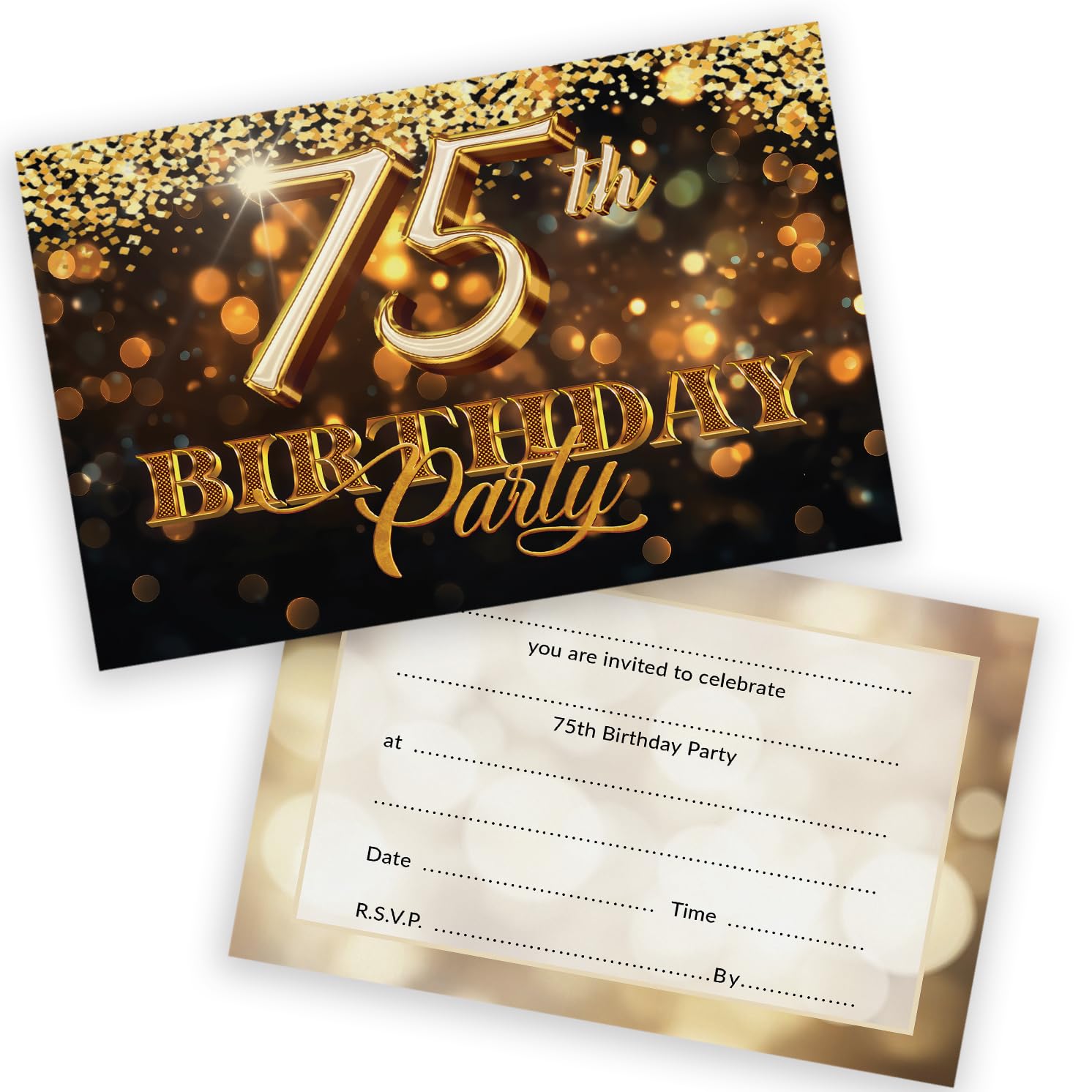 75th Birthday Party Invitations Men Women - Gold Confetti 20 Pack - Adults Birthday Invitations for Friends Family A6 Bday Party Invites Invitation Cards with Folding Envelopes