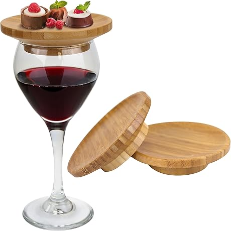 BambooMN Dual Use Bamboo Coasters/Wine Glass Toppers for Charcuterie