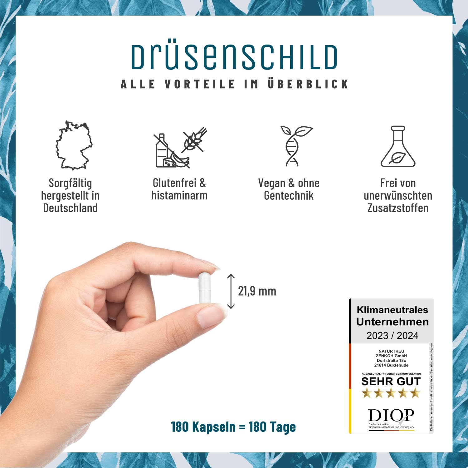 NATURTREU® Jod Selen Komplex Kapseln - 150µg Jod aus Braunalgen (Kelp Extrakt) mit Selen und Thymian - Hochdosiert, natürlich und vegan - 360 Kapseln - Vorteilsbundle 2er Paket