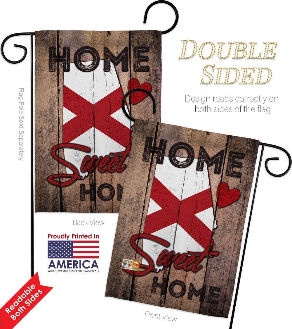 State Alabama Home Sweet Garden Flag Set Wall Hanger Americana States USA American Territories Republic Country Particular Area Small Decorative Gift Yard House Banner Double-Sided Made In 13 X 18.5
