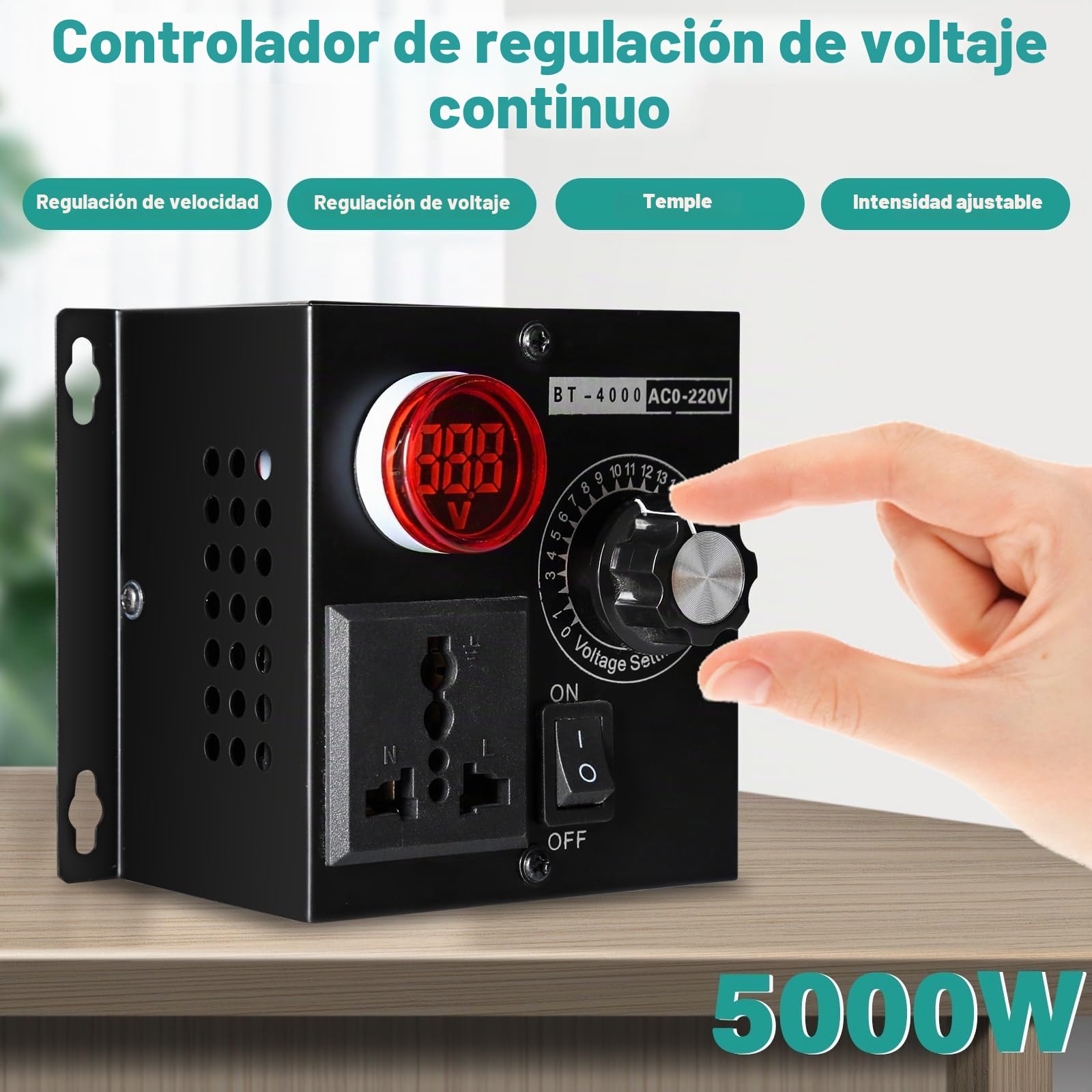 DEWIN Regulador de Voltaje 220V AC Regulador de Velocidad Ajustable 5000W SCR Controlador de Velocidad de Ventilador Multifuncional Reductor de Velocidad, Temperatura y Luz (EU Plug)