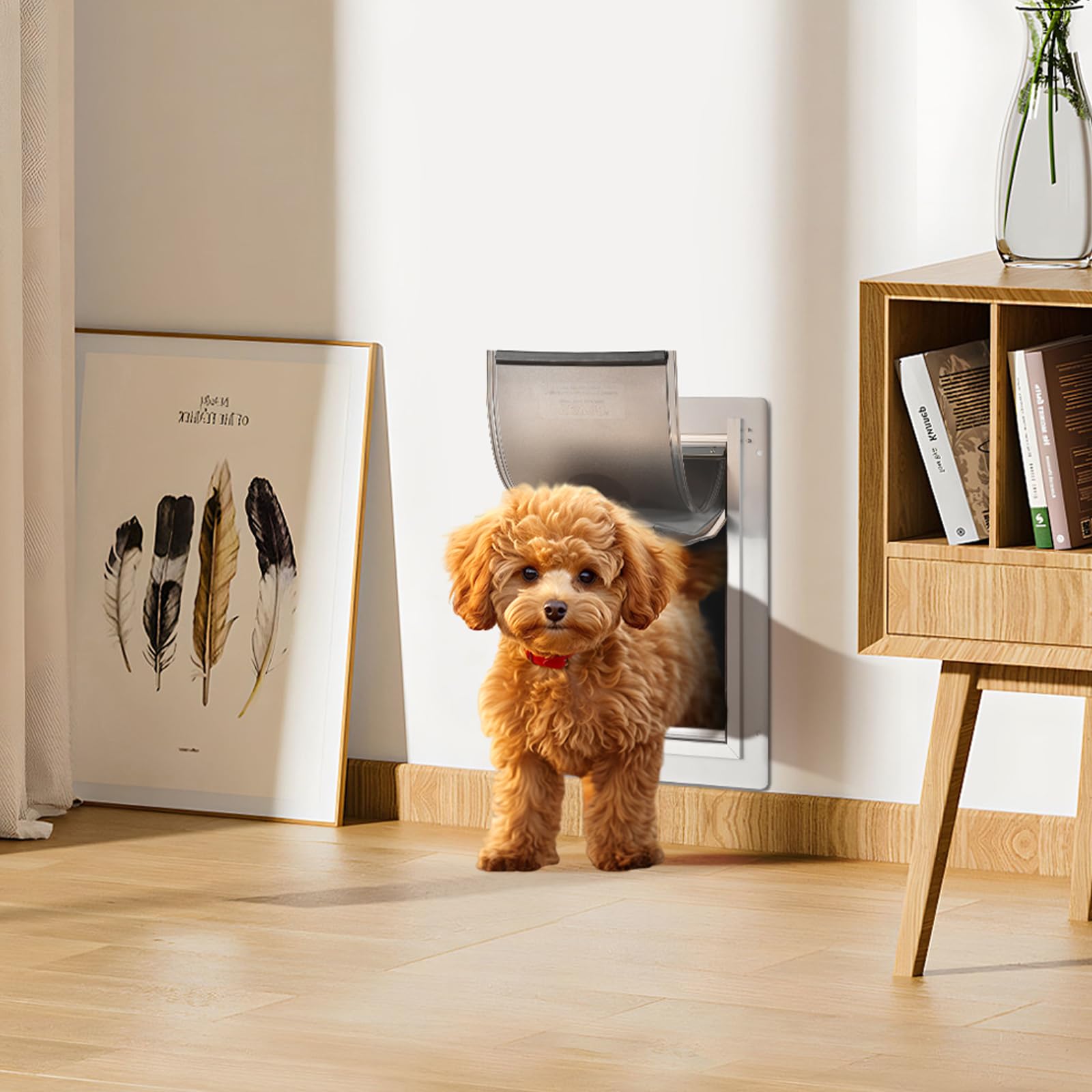 VEVOR Porta per Animali Domestici, Telaio in Metallo 362 x 536 mm con Serratura e Sistema a 3 Alette, Porta Resistente alle Intemperie, Porta Animali Domestici Adatta per Gatti Cani, Bianco (L)
