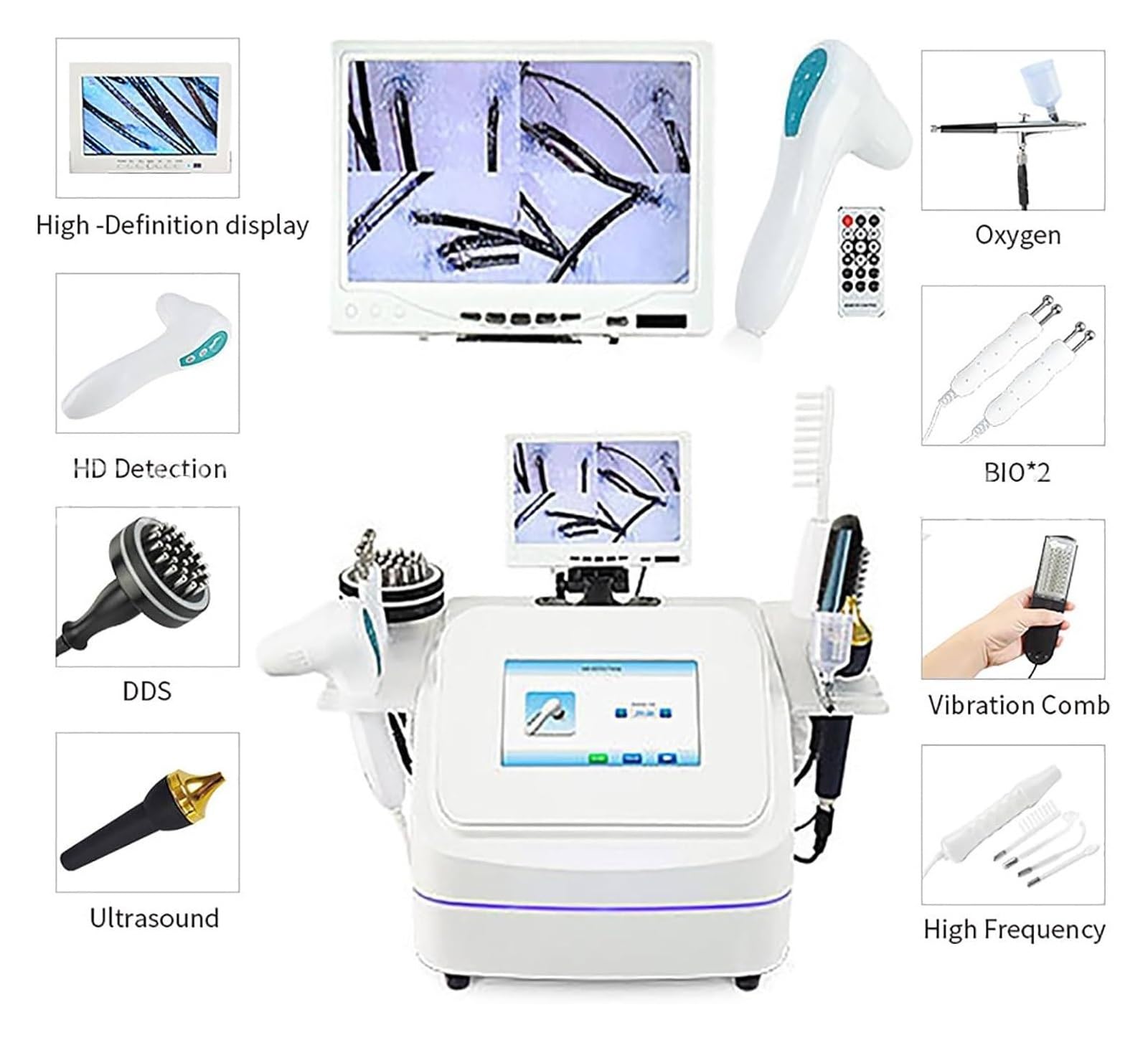 448K Tecar-Therapie-Diathermiegerät 7-in-1-Haar-/Kopfhaut-Analysegerät, Haarfollikel-Erkennung, mit hoher Frequenz für die Haarpflegemaschine, Kopfhaut-Analysegerät, Haarpflege-Massage