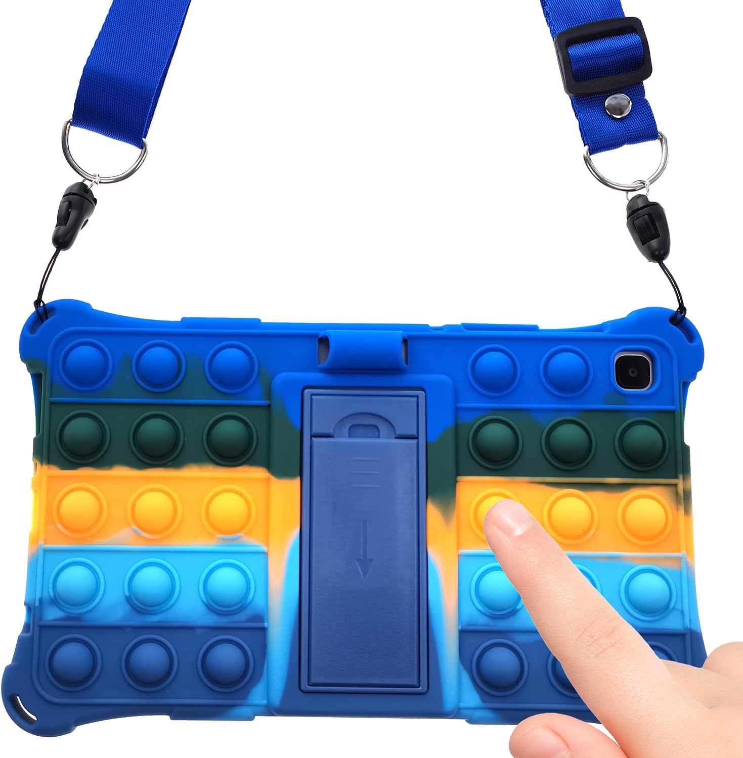 Pop it Tablet Case for Samsung Tab A7 10.4 2020 |SM-T500 / T505 / T507 Kids Boys, Puppet Fidget Bubble Wrap Silicone Case Stand Strap Pencil Holder for Samsung Galaxy Tablet Tab A7 - Blue