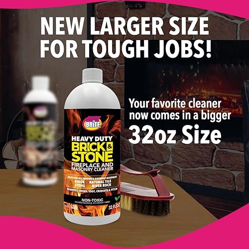 Miniatura 8 de Quick'n Brite - Limpiador de ladrillos y piedras para chimenea de 32 onzas con cepillo para fregar – Limpiador de piedra natural, azulejos y mármol