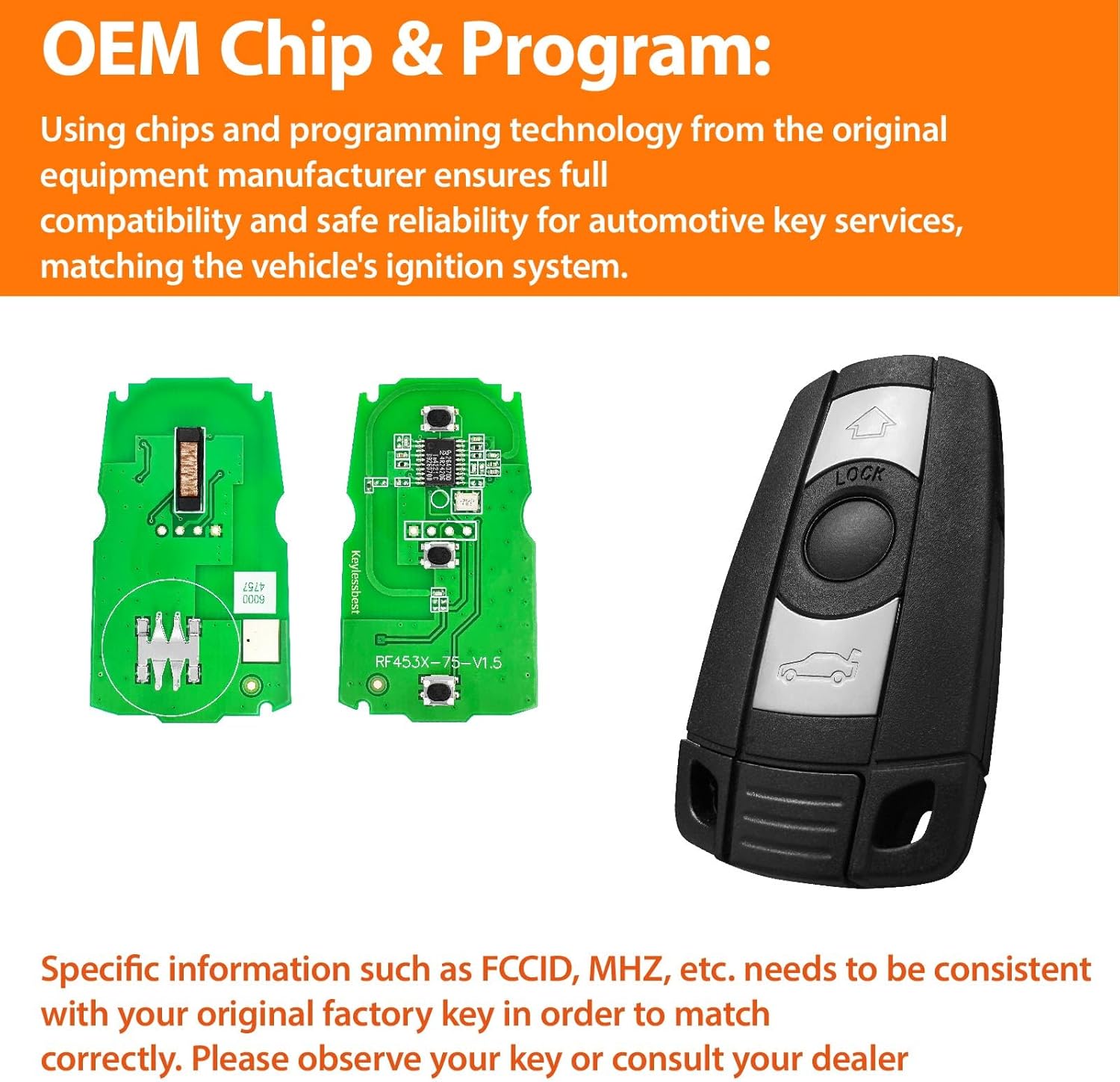 Keyless Key Fob Remote Control Replacement for 2004-2016 BMW CAS1 3 5 6 Series M3 M5 M6 X1 X5 X6 Z4 KR55WK49127 315MHz 46 3 Buttons (Set of 2)