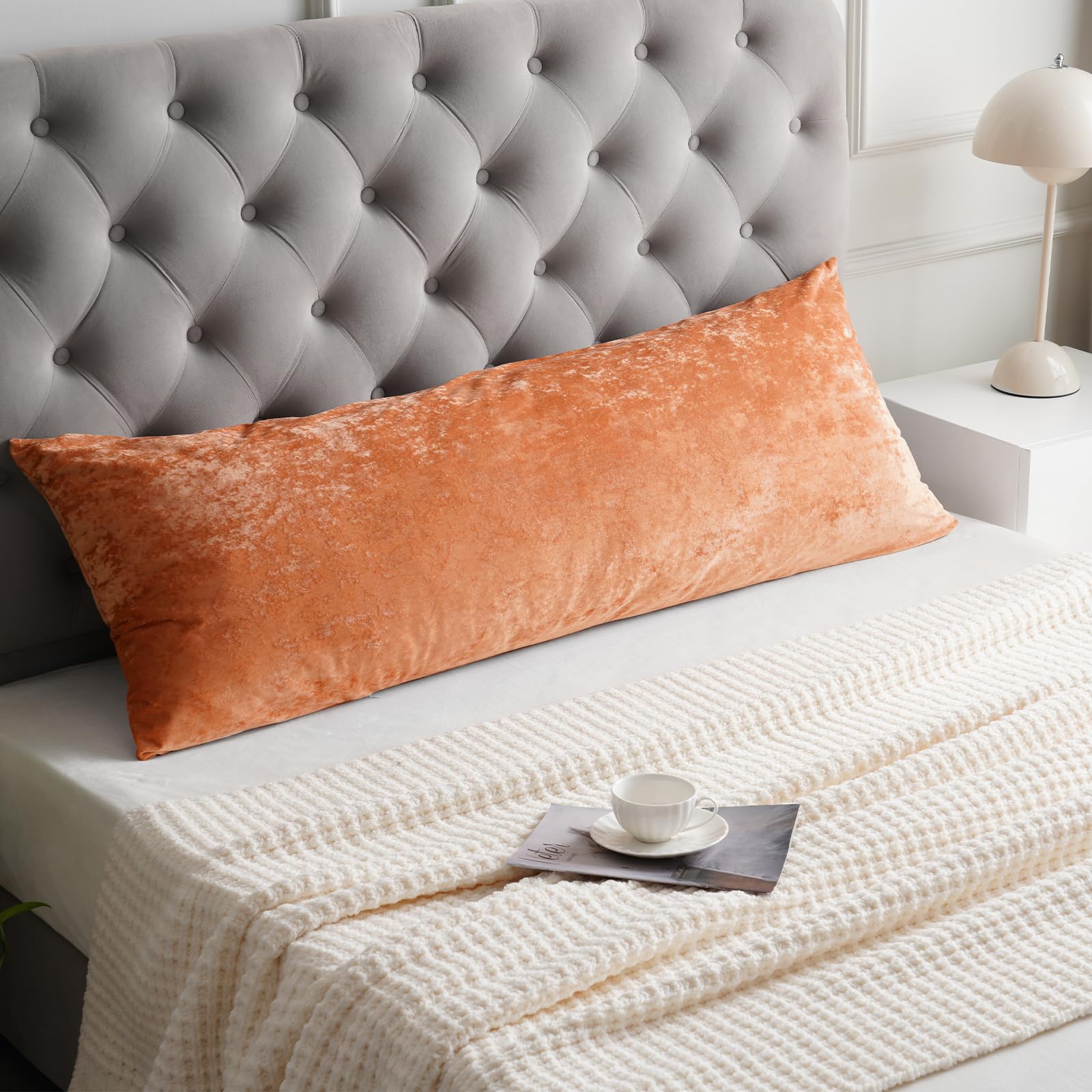 PHFTruly Velvet Zippered Body Pillowcase, No Insert, 1 Pack Ultra Soft Breathable Pillow Sham Cover with Zipper, 20"X 54" Long Luxury Cozy Warm Fuzzy Flannel Body Pillow Case, Camel