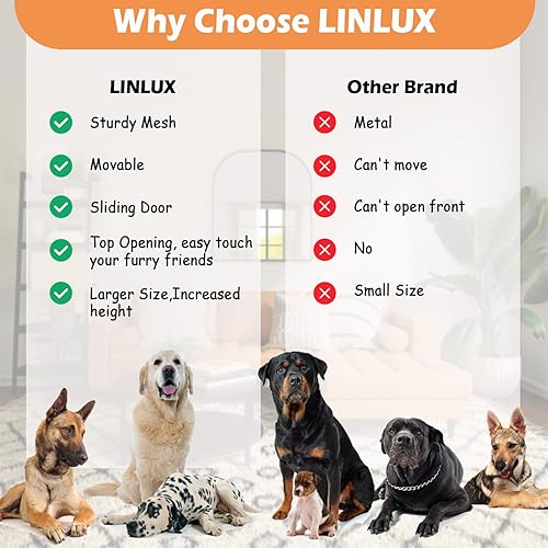 Miniatura 6 de LINLUX Muebles de jaula para perros XL de 47 pulgadas, perrera de madera resistente para interiores, mesa decorativa para perros extra grandes, con