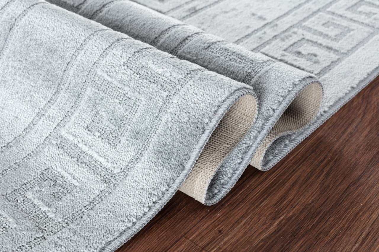 GULLAMBO Door Mat - Non Slip Mat For Tiles Lino lamination Wood Flooring - Washable Front Door Mat Inside, Super Absorbent Dirt Trapper - Kitchen Door Mats Rugs (Dark Grey Greek,80cm x 150cm)