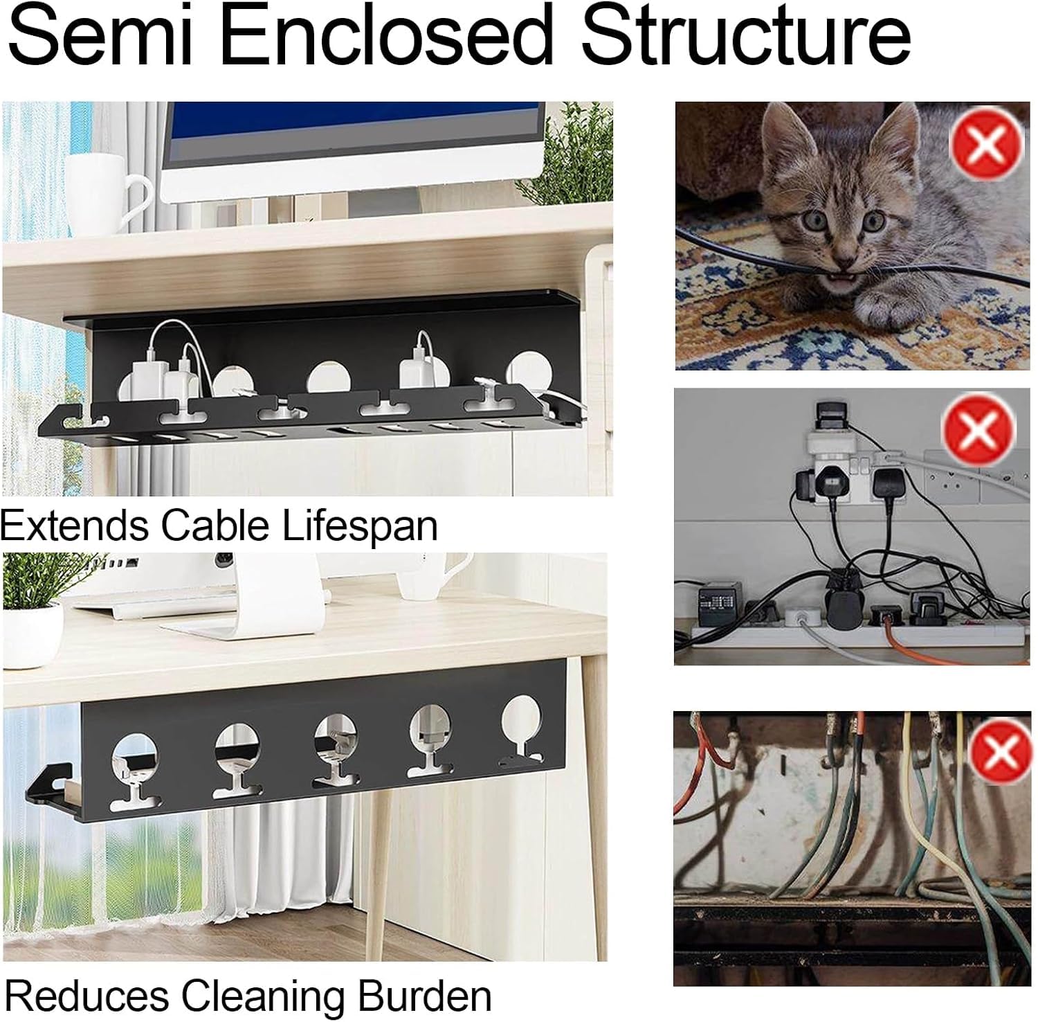Soporte para Cables Debajo de la Mesa sin Necesidad de taladrar（40cm）