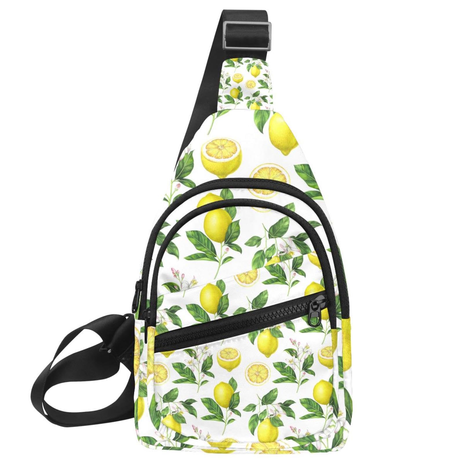 Bolsa cruzada con diseño de frutas de limón y acuarela con cremallera segura 7