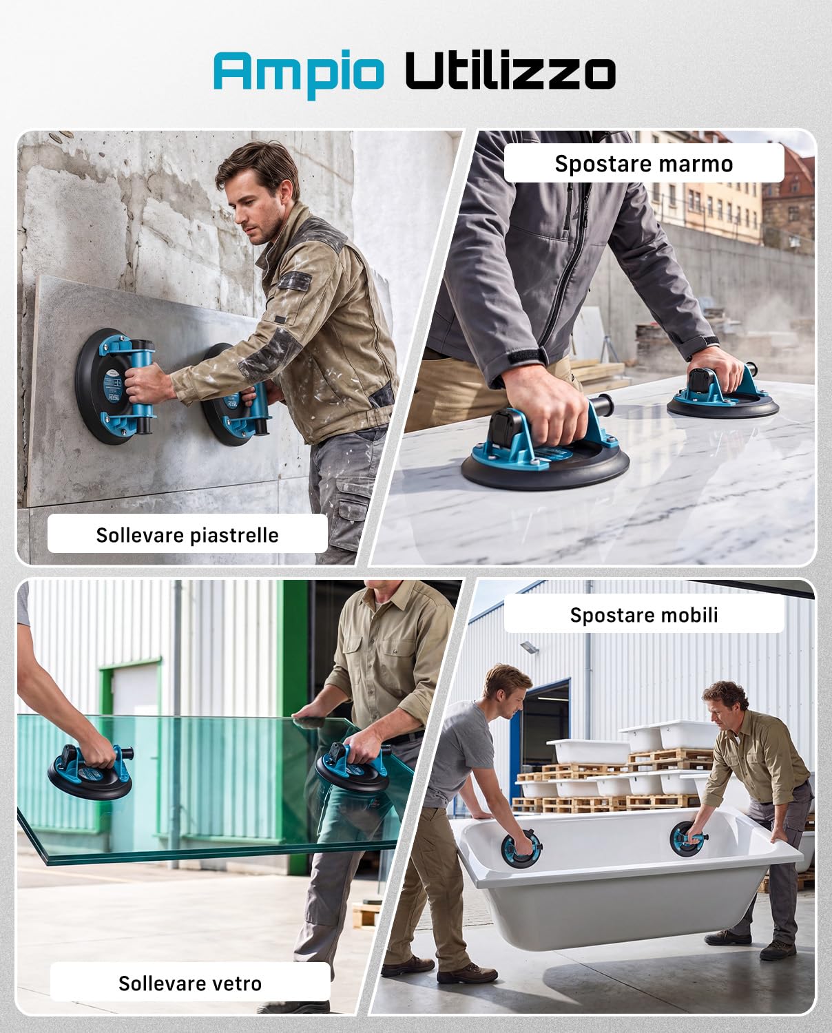 SEESII Ventose per Vetro Professionali, 2 Pezzi 8" Ventosa per Piastrelle, Carico a 200KG,Ventose per Sollevamento di Grandi Piastrelle, Granito, Metallo, Finestre