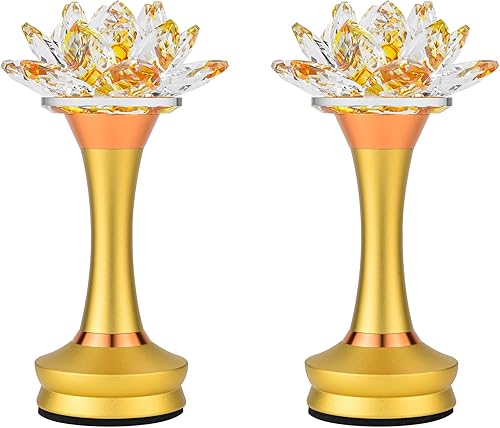 Lámpara budista de loto esmaltada con llama simulada LED, oferta de luz ante Buda, equipada con base de aleación - 2.95 pulgadas