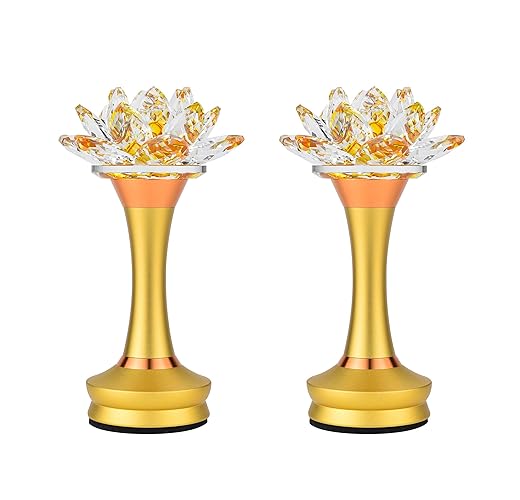 1 Pair - Colorful LED Crystal Lotus Buddhist Lamp, Gradient Buddha Light for Worship, Prayer and Display-Friendly Material for Buddha Occasions, Buddhist Supplies, USB Rechargeable Lotus Light - 8 in