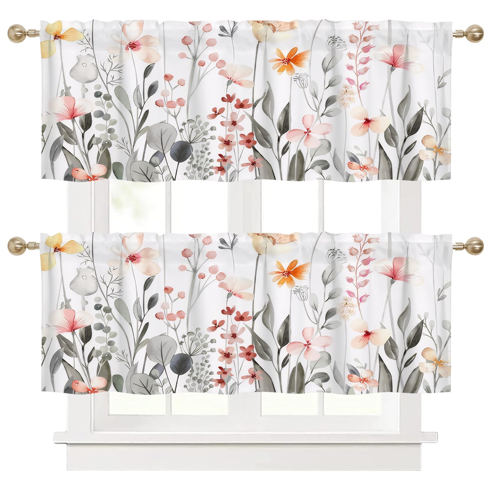 Rideau de cuisine court rose avec motif animaux pour fenêtres de salon et chambre