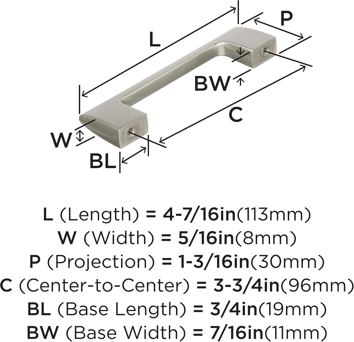 Amerock | Cabinet Pull | Satin Nickel | 3-3/4 inch (96 mm) Center to Center | Riva | 1 Pack | Drawer Pull | Drawer Handle | Cabinet Hardware