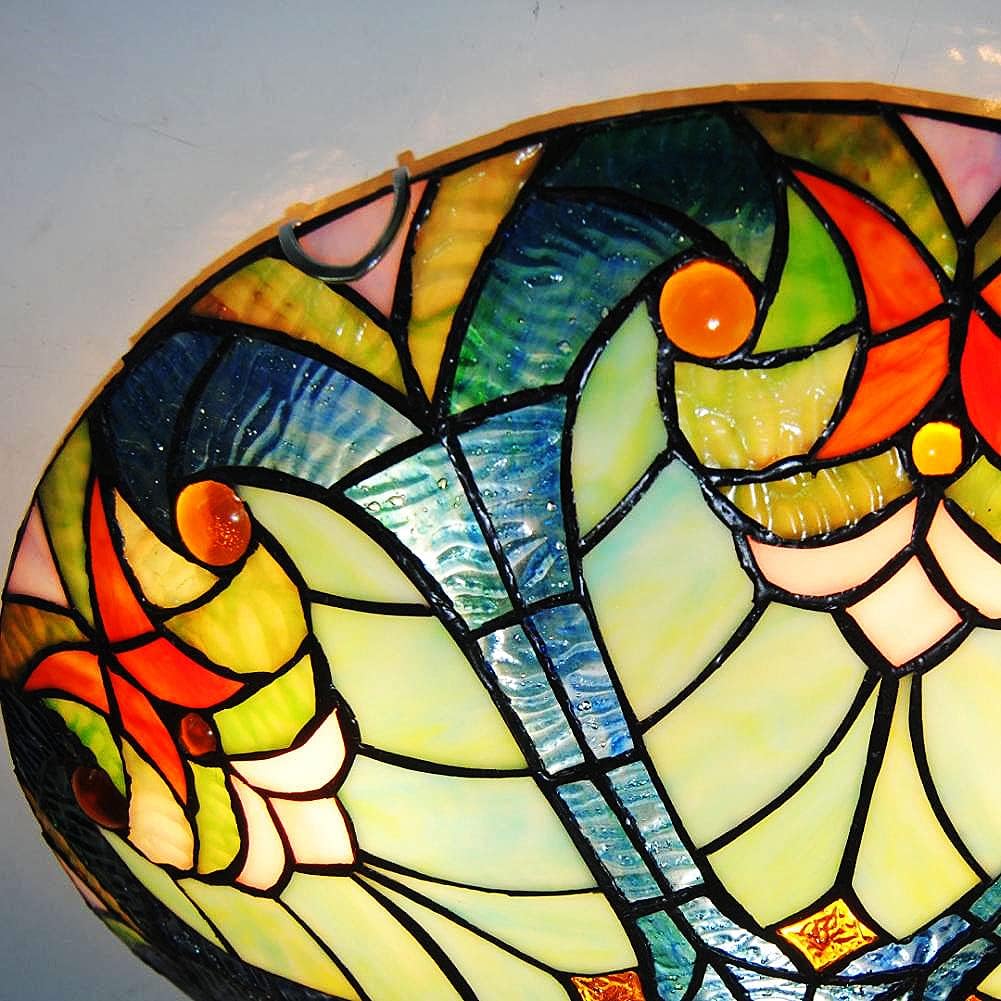 Vintage Retro Flush Mount Ceiling Light, Vintage Retro Light Fixture, Colorful Chandelier with Stained Glass Amber Lampshade for Bedroom Hallway Entryway Kitchen(16 Inch)