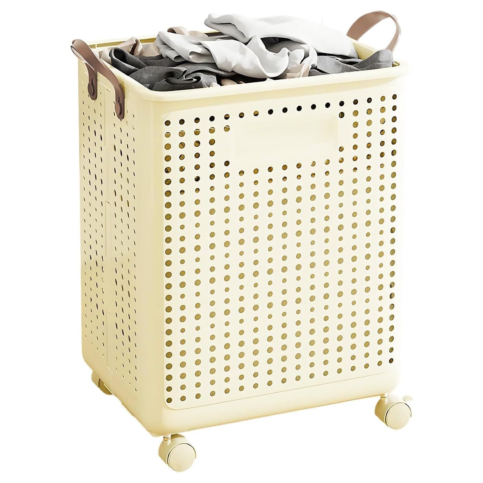 Cestino portaoggetti pieghevole con ruote, contenitore portatile con manico, contenitore in plastica traspirante per vestiti, giocattoli, lavanderia, forniture per ufficio
