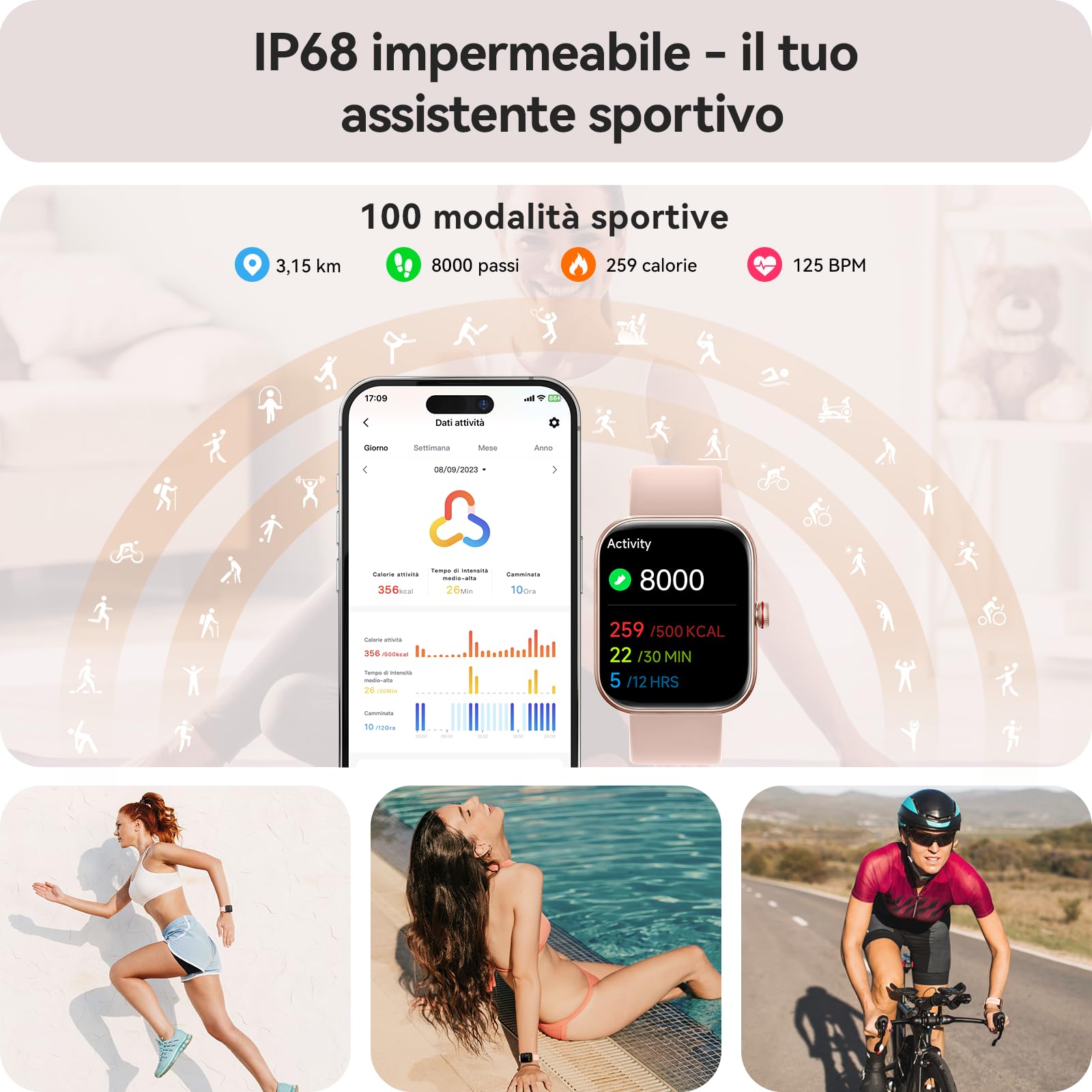 Smartwatch Donna, 1.91" Orologio Smartwatch con Chiamate Bluetooth e Alexa, Fitness Tracker con Contapassi, Cardiofrequenzimetro/Sonno/SpO2/110 Sportive, IP68 Smart Watch Donna per Android iOS Rosa