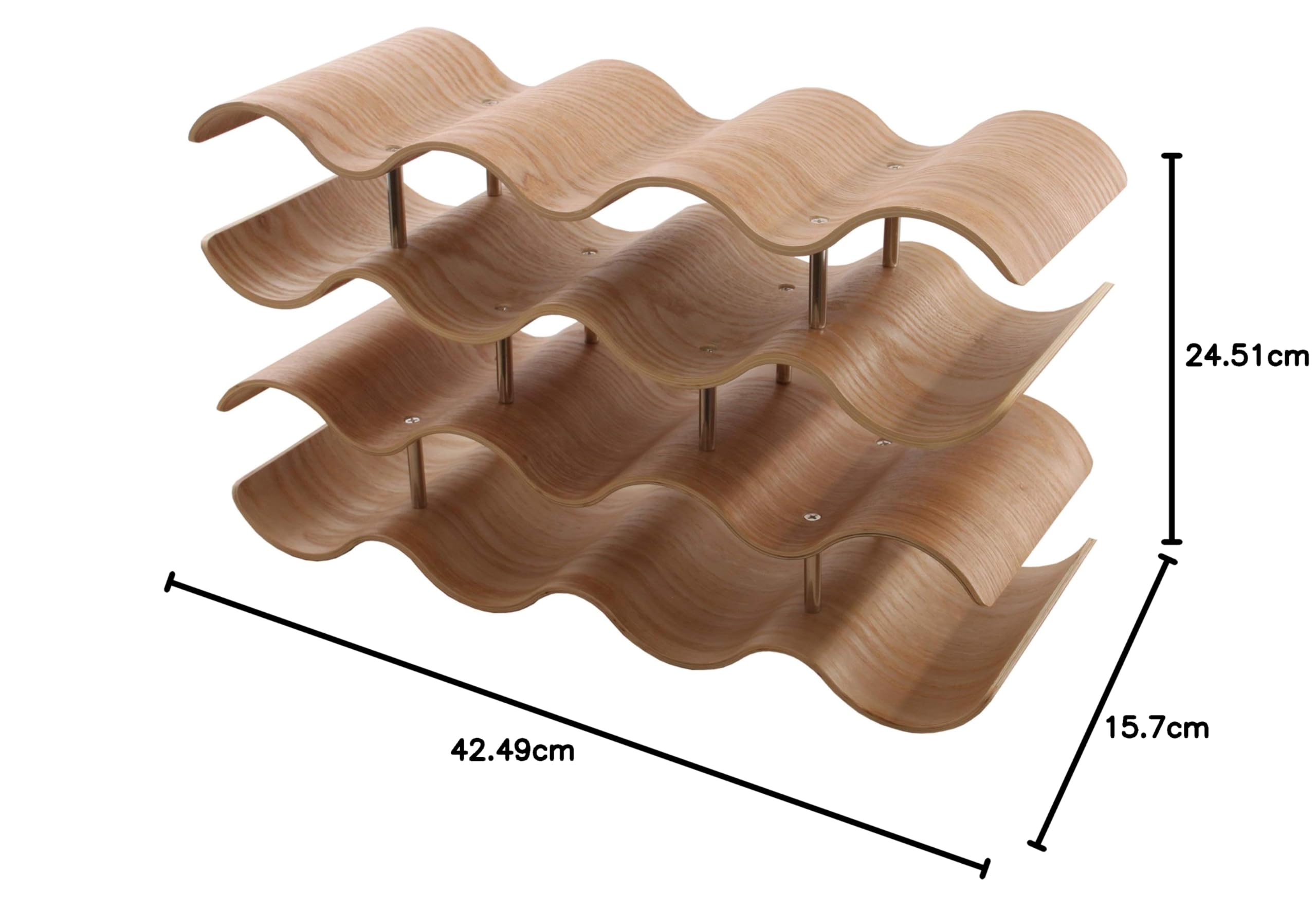 GERSO wellenförmiges Weinregal aus nachhaltigem Holz für 14 Flaschen Wein oder Sekt, stehend, modern, kompakt