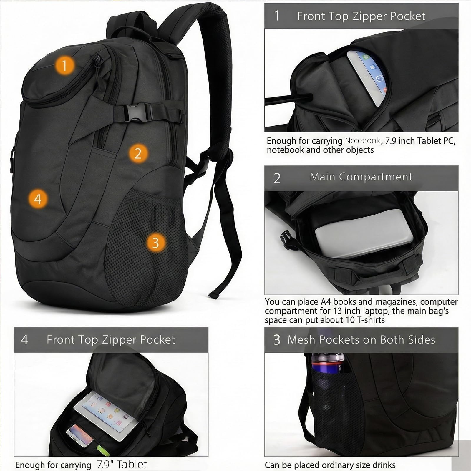 VINBAGGE Rucksack Molle Taktische Motorrad Wanderrucksack Outdoor Wasserdicht Trekkingrucksack 25L Campus Jagdrucksack Schulrucksack Jungen Daypack für Herren Damen Schwarz