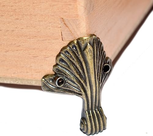 12 piezas de caja de madera de bronce vintage, patas de metal, caja de herramientas decorativas, caja de herramientas de cobre, soporte de pie,