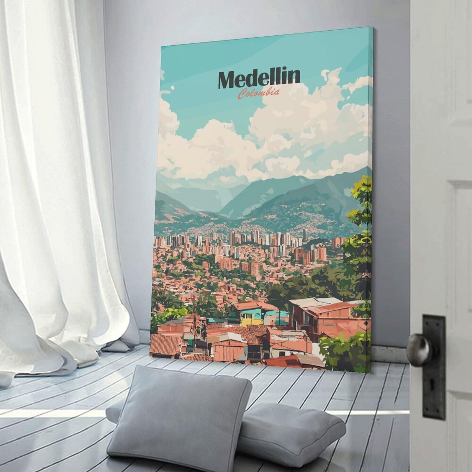 Junmoney Medellin Cityscape(3) Canvas Art Print 20x30inch(50x75cm), for Art Walls, Layered Displays Or Homes, Decorative Artwork with Flexible Styling
