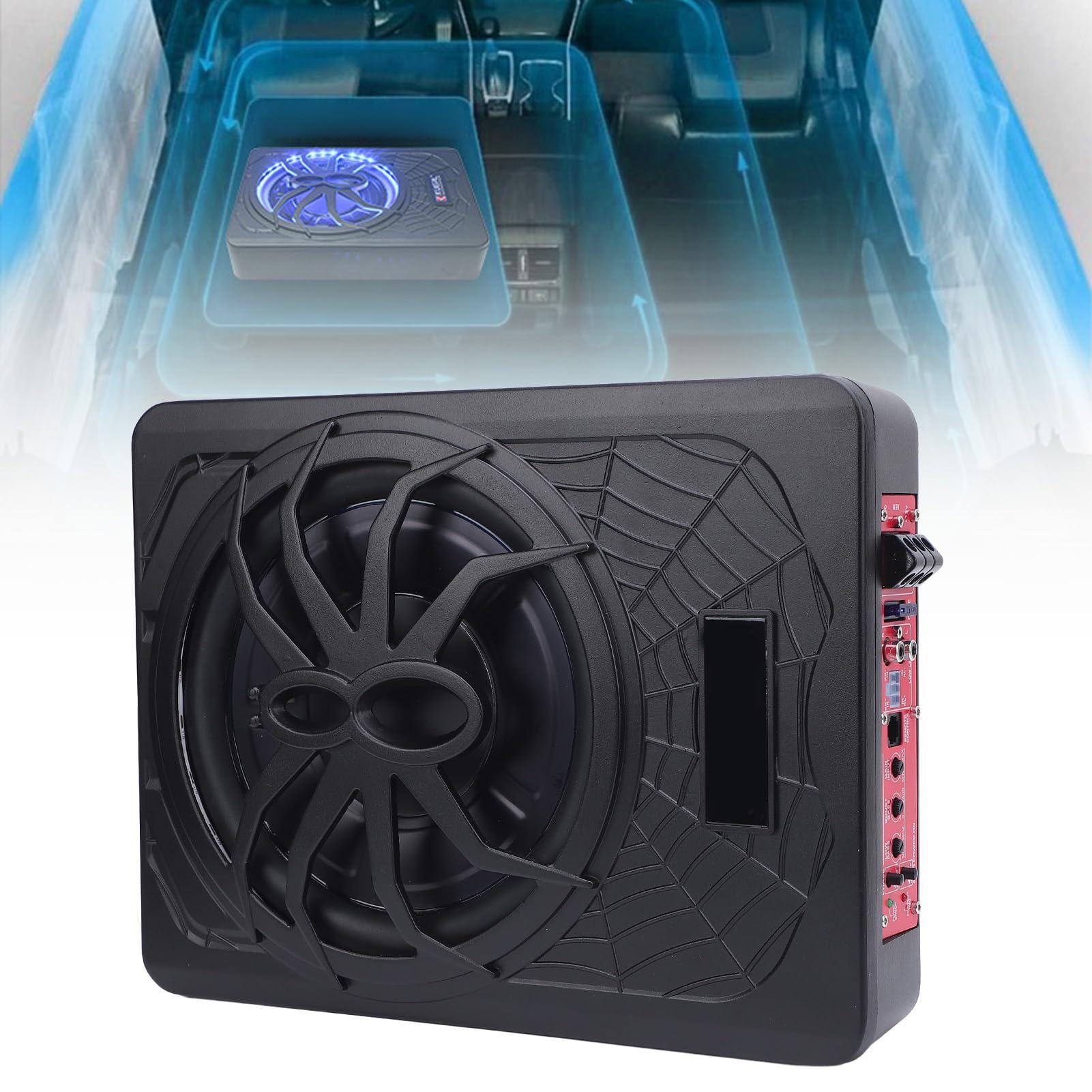 10-calowy, Smukły Subwoofer Samochodowy Pod Siedzeniem o Mocy 800 W, Doskonałe Odprowadzanie Ciepła i Oświetlenie Otoczenia do Samochodowego Sprzętu Audio (BLUE)