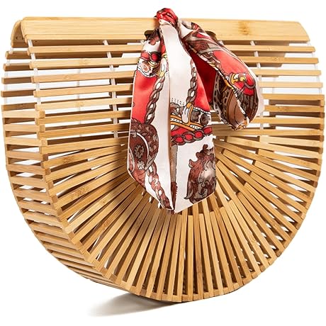 Women's Bamboo Wood Purse: Stylish Summer Tote for Beach Days